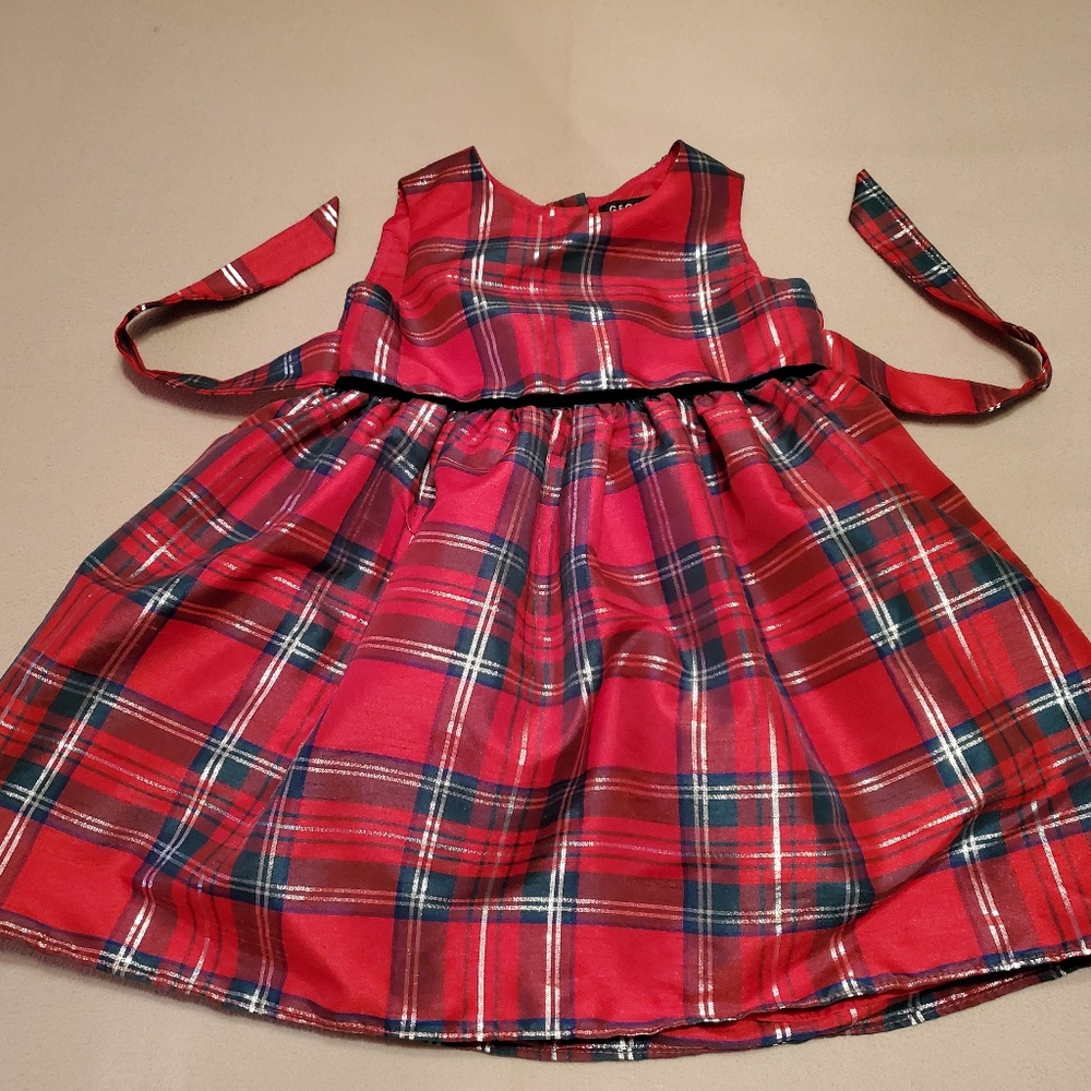 "GEORGE" Girls Plaid w/Black Velvet Accented Dress
